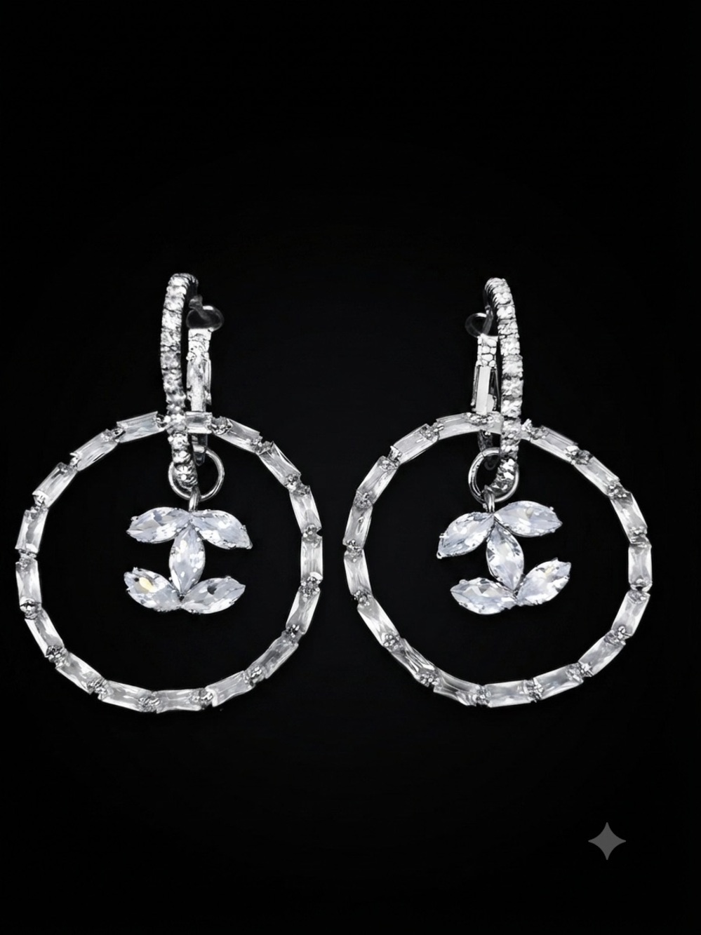 Silver Faux Crystal Hoop Drop Dangle Earrings -